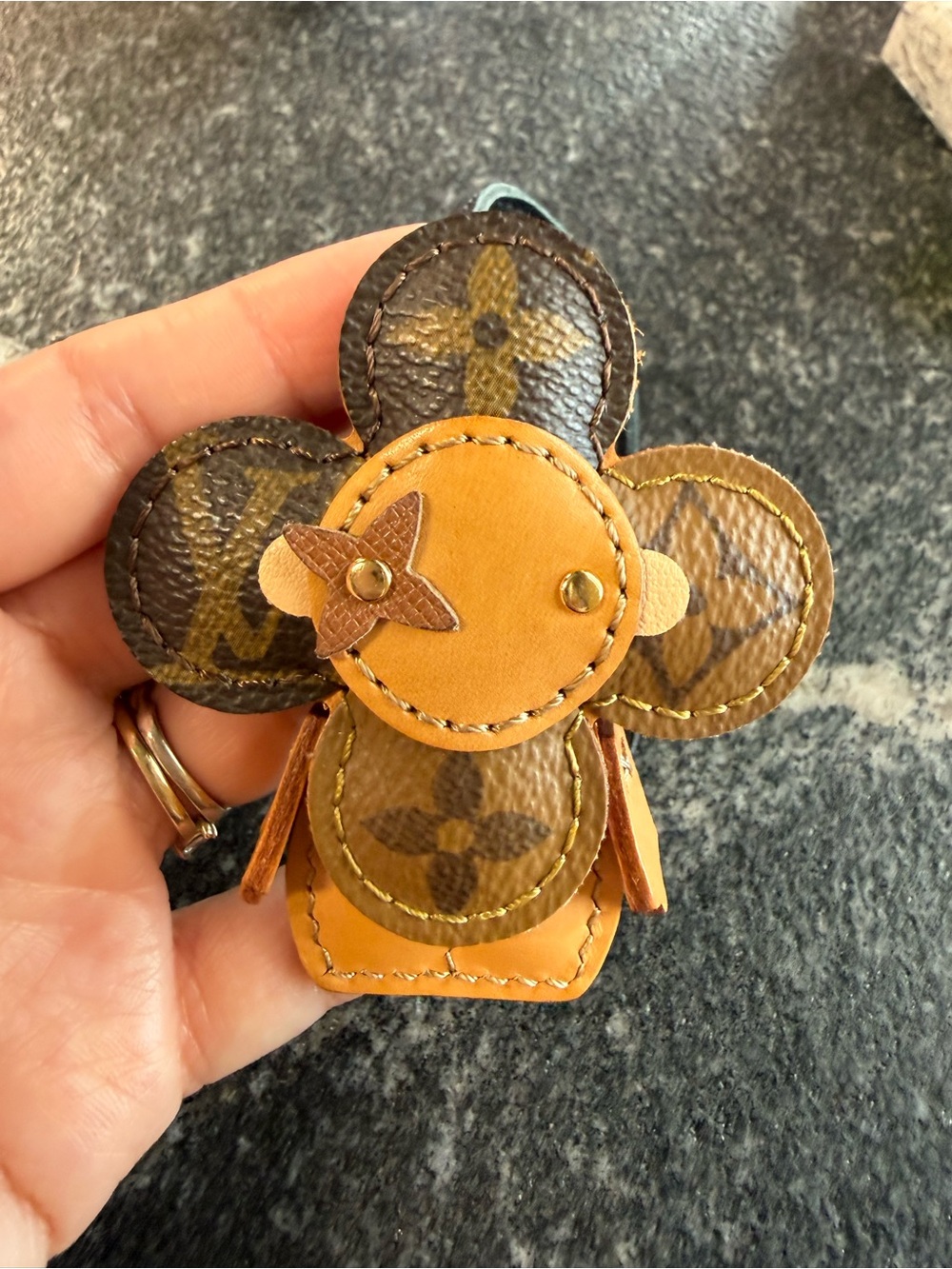 Designer-Inspired Kids Brown & Tan Leather Flower Key Charm